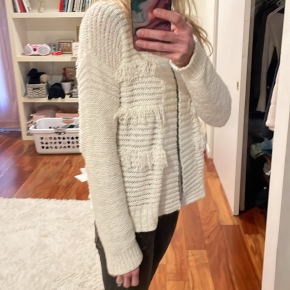 Ella Moss ivory cowlneck fringe boho cardigan sweater, size small, EUC - Picture 2 of 6